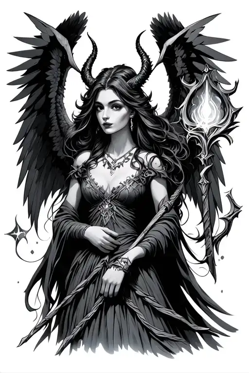 Demon Princess With Angle Wings Holding A Enchanted Staff