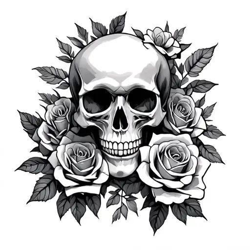 Skull And Roses Blooming