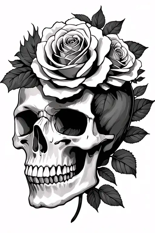 Skull And Roses Blooming