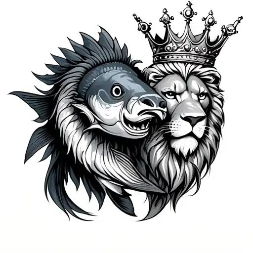 Fish And Lion Wearing A Crown