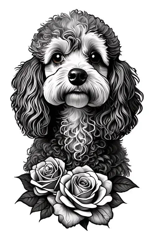 Standard Poodle And Roses Intertwined