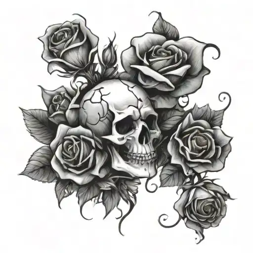 Skulls And Roses Intertwined