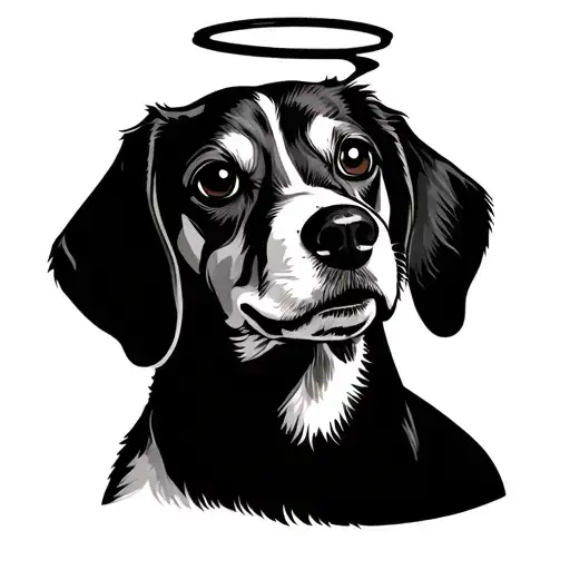 A Beagle Head Looking Upwards Towards The Right With A Heart On Its Nose And Halo On Its Head
