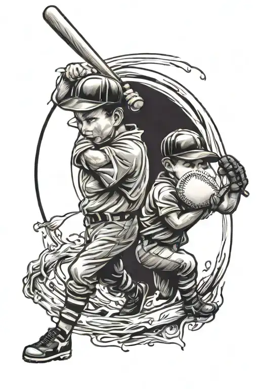 Baseball With Two Brothers Holding Hands