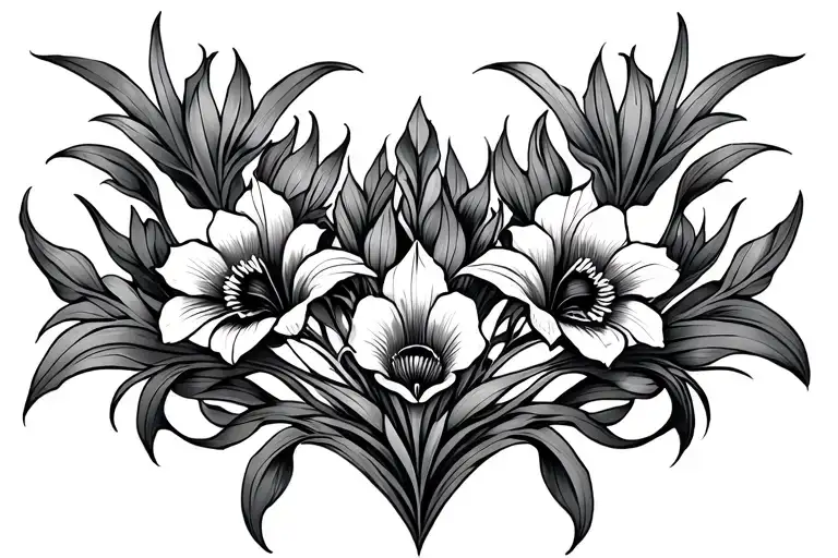 Art Nouveau Floral Chest Piece Featuring Irises And Symmetry