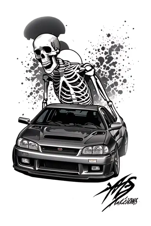Skeleton Drifting A Nissan R34 Skyline Car