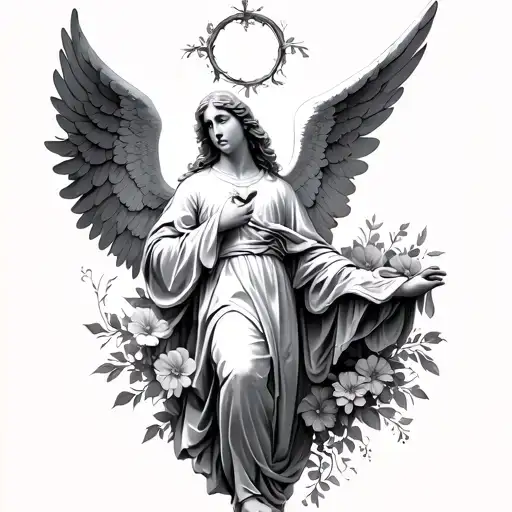 Angel That Flies With Arc And Flowers In The Heart And With A Sheet On Him