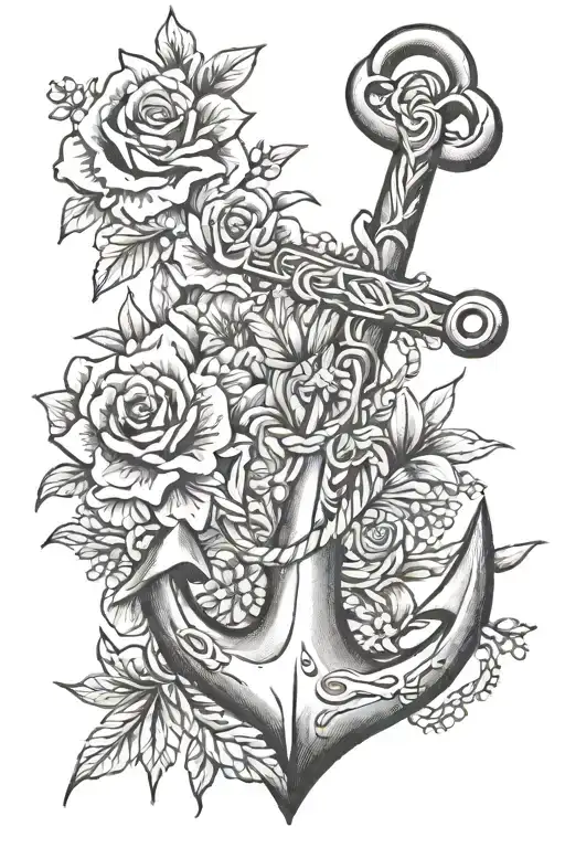 Delicate Anchor With Flowers Intertwined