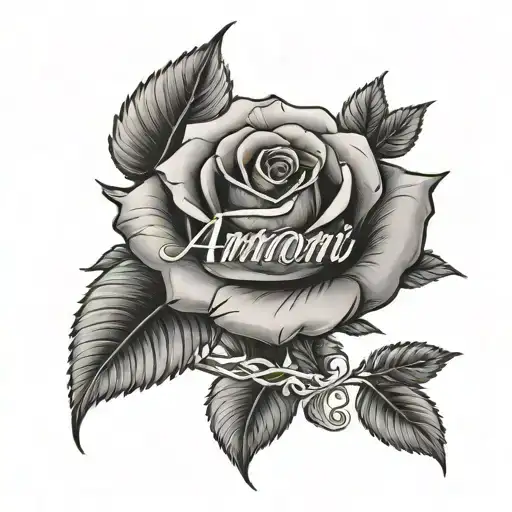 The Name Amoni Written Down The Middle Of A Rose Stem Spine