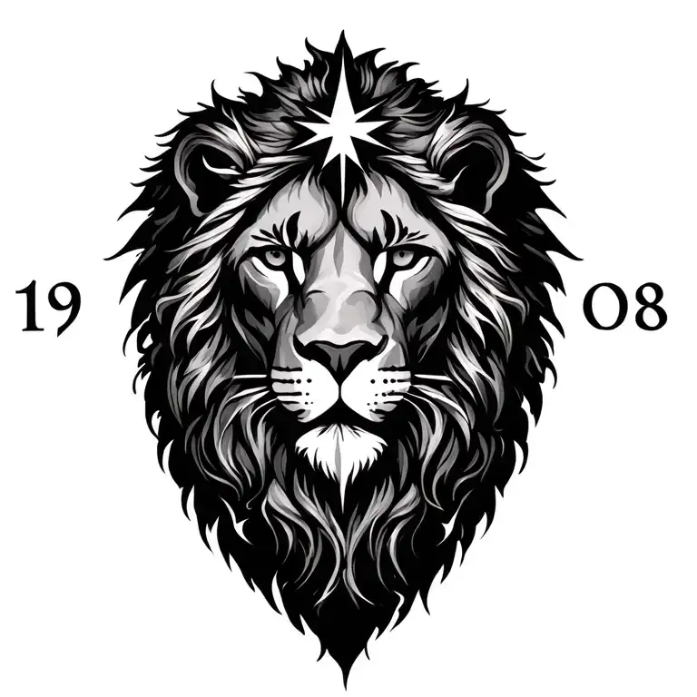 Leo Star Sign Gothic Tattoo With 19 And 08