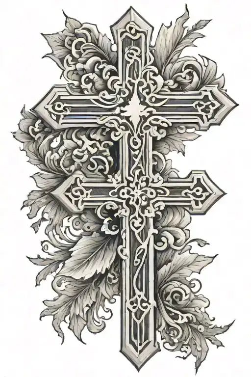 White Wooden Cross With Black Grain Lines