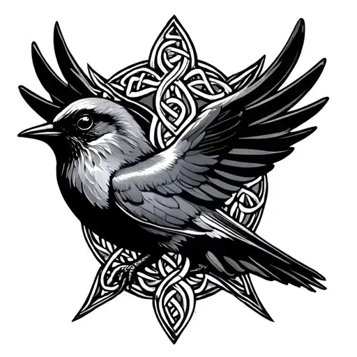 Swallow Bird Wrapped Around Celtic Cross