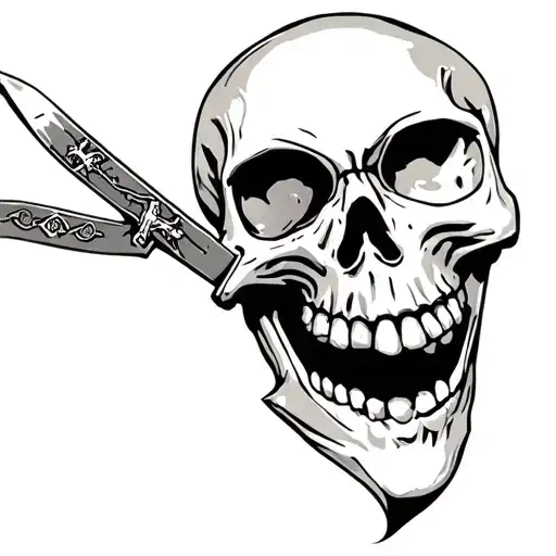 Skull With Cross With Knife In The Mouth
