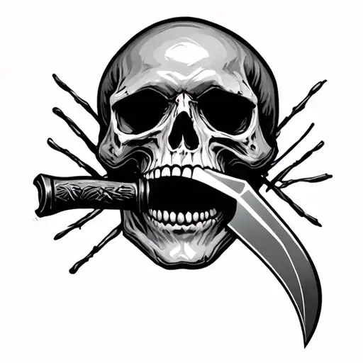 Skull With Knife In The Mouth