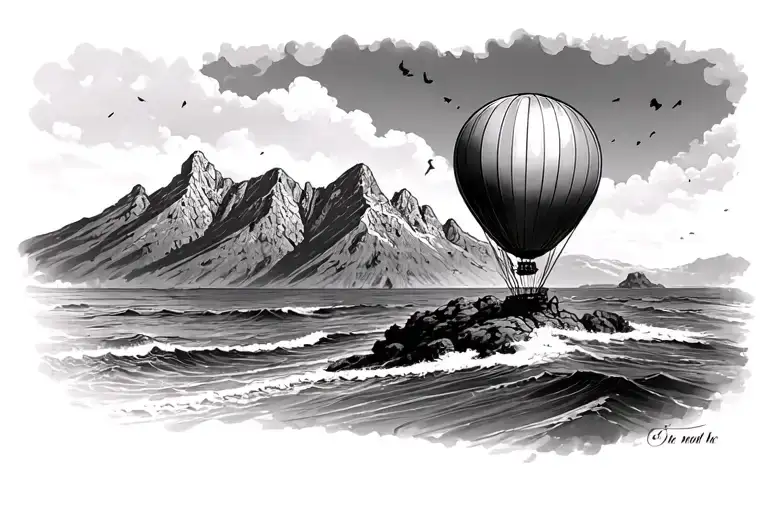 Table Mountain With Sea And A Balloon
