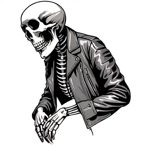 Simple Skeleton With Leather Jacket Outline