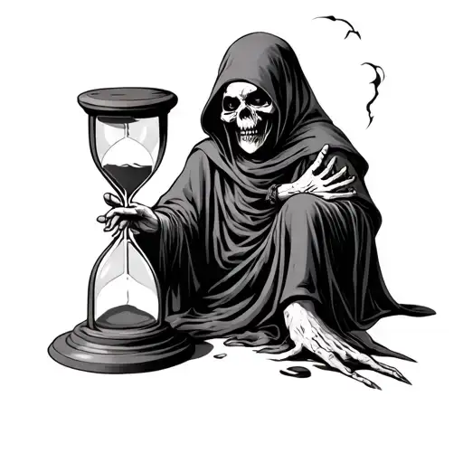 Grim Reaper With Hourglass At Feet Holding South