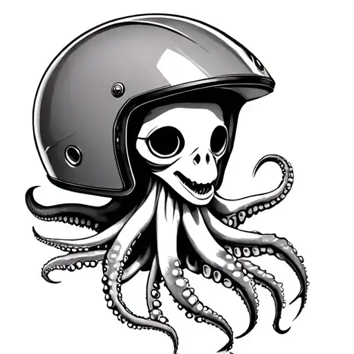 Squid Wearing Motorcycle Helmet