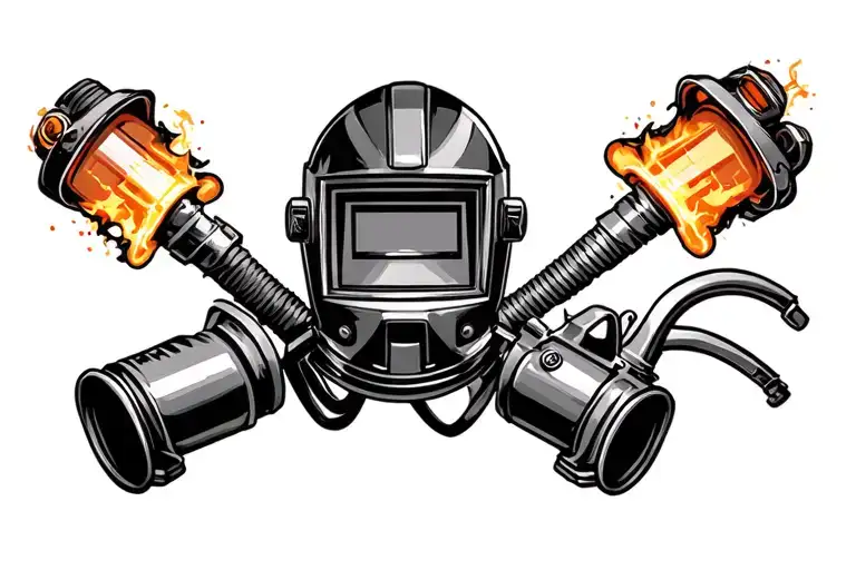 Welding Helmet With Tig Torch And Mig Gun