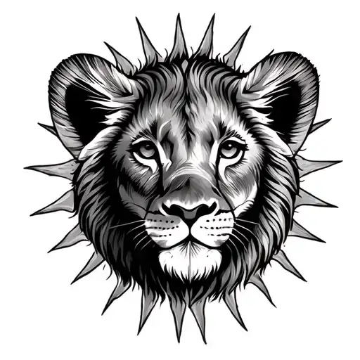 Lion Cub With A Sun Behind