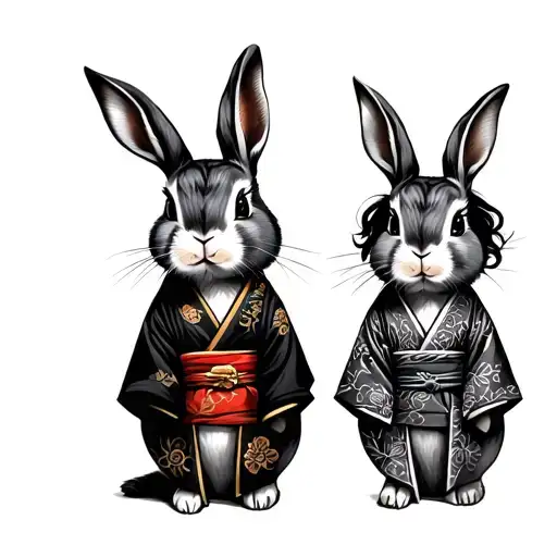 Male And Female Rabbit With Japanese Attire