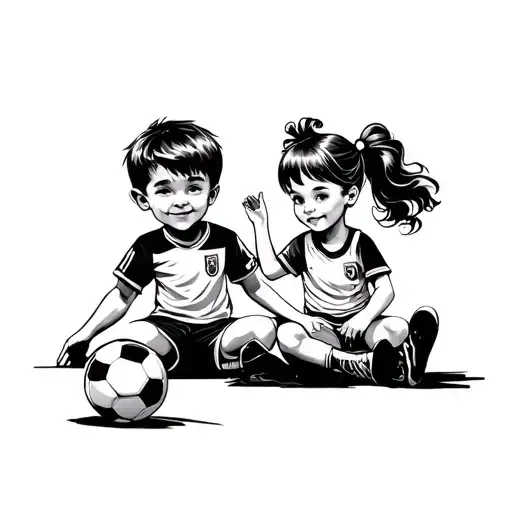 Soccer Playing Boy And Dancing Little Girl Sitting