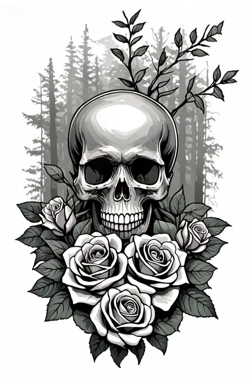 Skull An Roses And Sobriety Woods Background