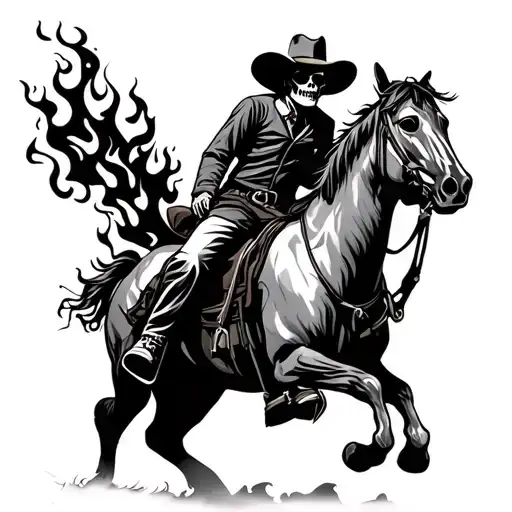 Sceleton Cowboy On Horse In Flame