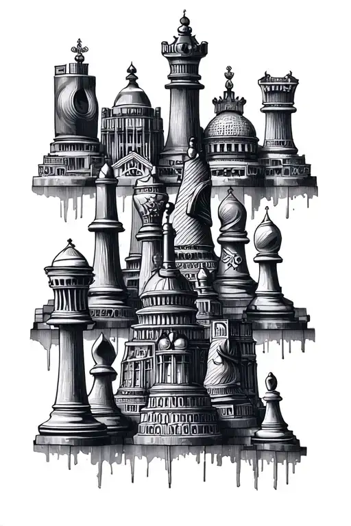 A Chess Board With Each Piece Representing A Different Architectural Landmark