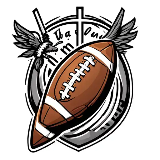 A Tattoo Design Incorporating Symbols Of Faith And Family With A Football Motif