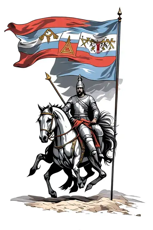 Assyrian Flag With Empire And Knight Riding