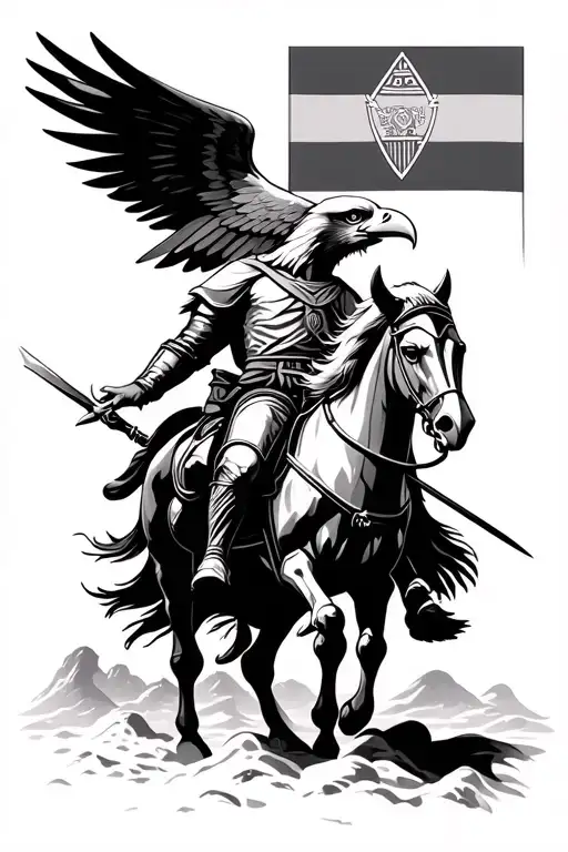 Assyrian Flag In The Background With Eagle And Knight Riding