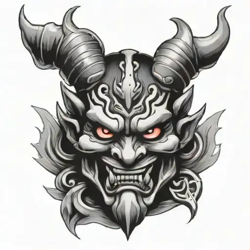 Oni Mask With Fixed Wrench Crossed Together