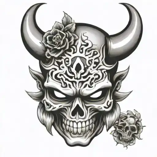 Oni Mask With Skull And Cross Bones Flower Hell You Dreaming When
