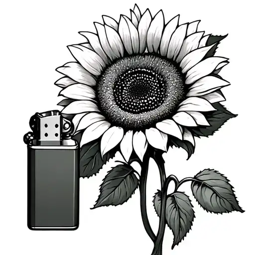 Sunflowers With Cigarette Box And Zippo Lighter