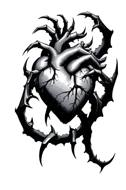 Heart Being Embraced By Claws That Slightly Pierce The Heart