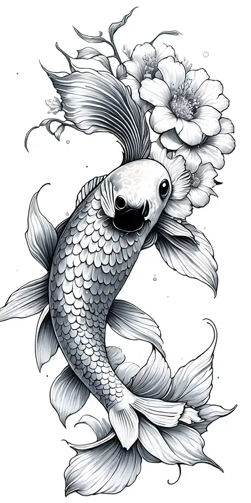 Universe And Ornamental Japanese Koi And Flowers Growing