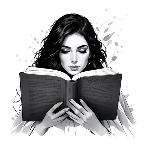 Realistic Woman Dark Hair Reading A Book Open Head Tilt Sideway
