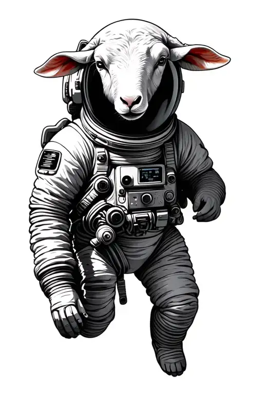 Astronaut Floating In Space With Sheep Head