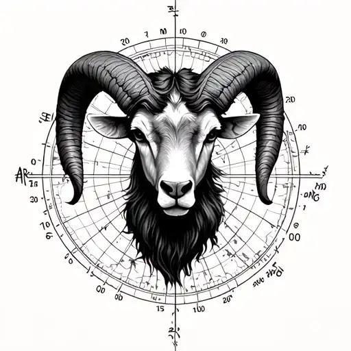 Aries Zodiac Sign Surrounded By Geographic Coordinates
