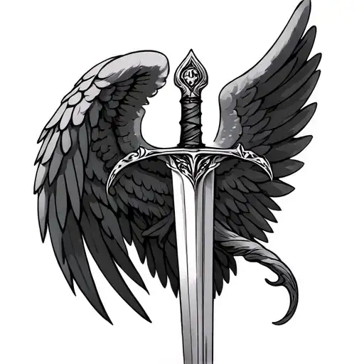 Sword With Angel Wing Tattoo For Forearm