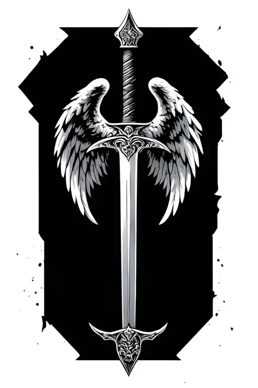 Sword With Angel Wing Tattoo For Forearm