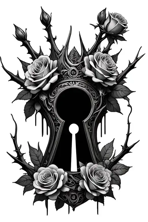 Cybersigilism Roses And Thorns Coming Down Into A Crown With A Keyhole