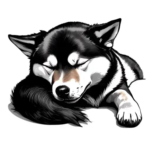 Shiba Inu Dog Sleeping In Crossiant