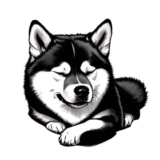 Shiba Inu Dog Sleeping In A Circle Top View And Looks Like World