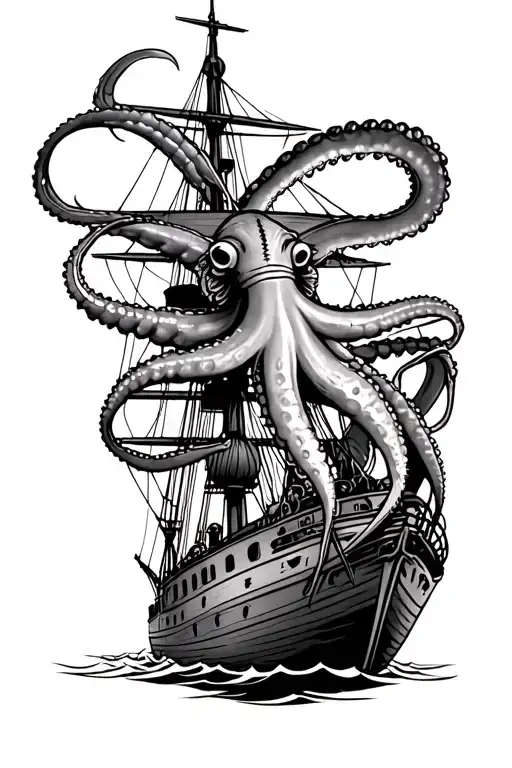 Squid Picking Up And Wrapping Around A Ship