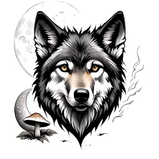 Wolf Face Woodland Moon Mushrooms