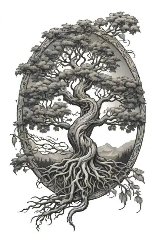 Yggdrasil Tree With Intricate Roots Representing Multiple Walks Of Life Coming Together