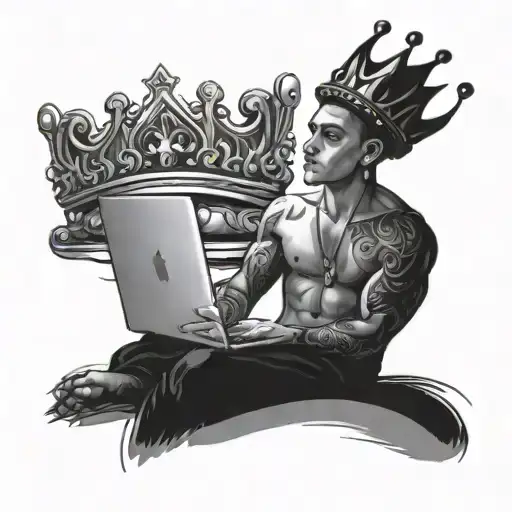 Image Of Young It Man Sitting On Laptop Wearing Crown
