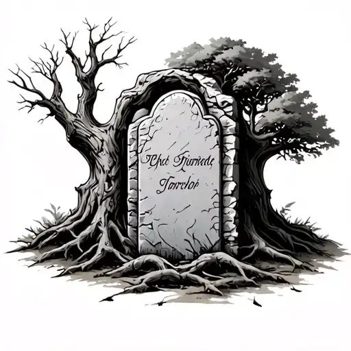Tomb Stone Under Dead Tree